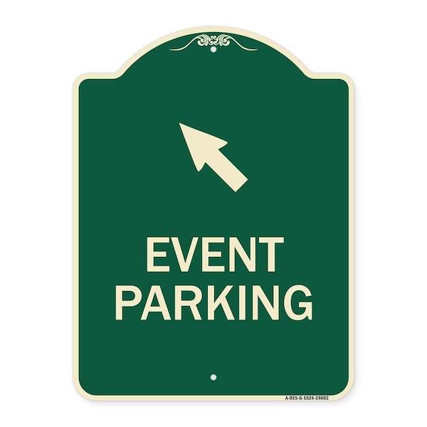 Event Parking Up Left Arrow Symbol Heavy-Gauge Aluminum Architectural Sign, 24" x 18", G-1824-24082